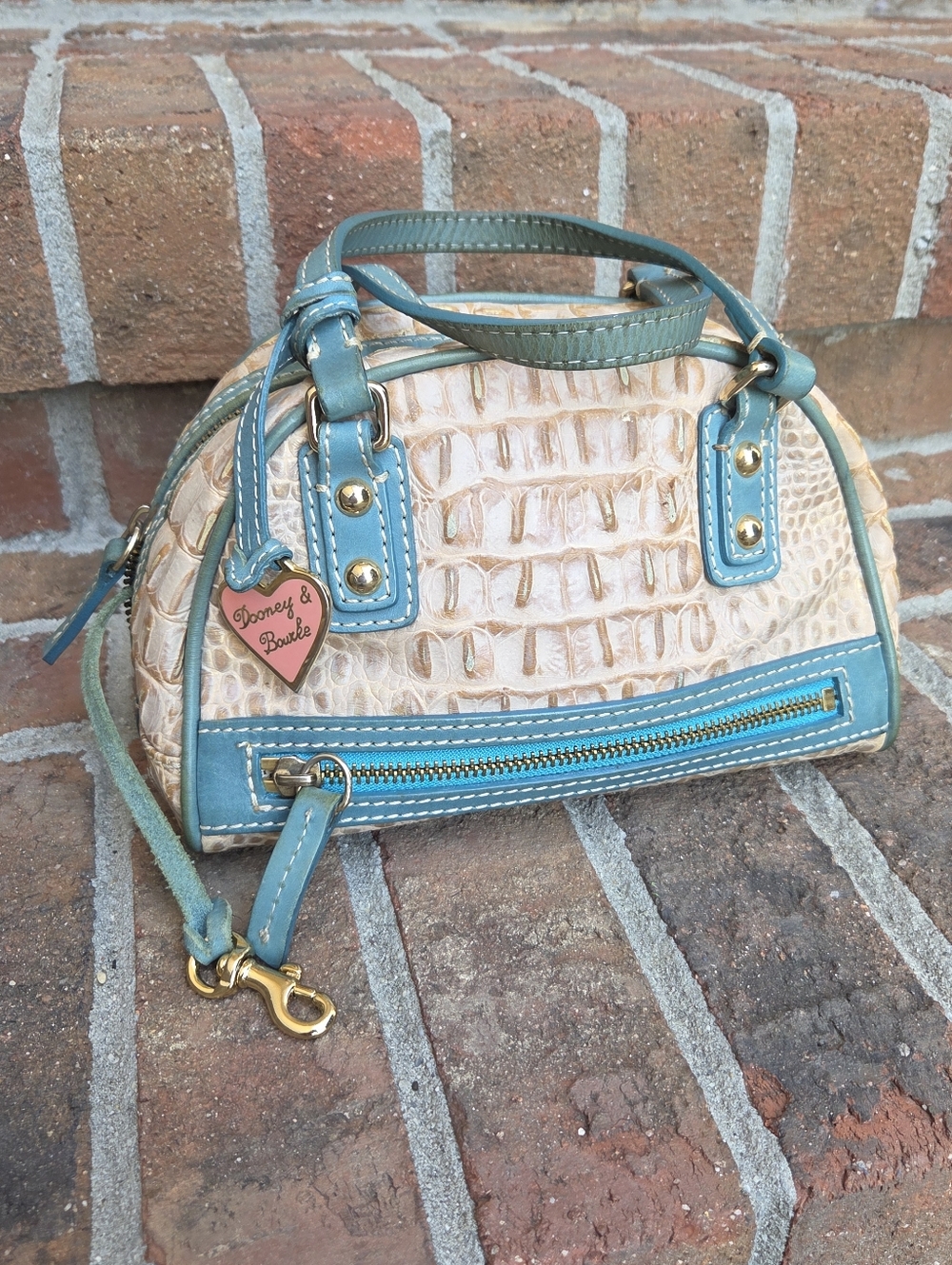 Dooney & Bourke Croc Mini Satchel Light Blue Trim| Throwback Mini Bag